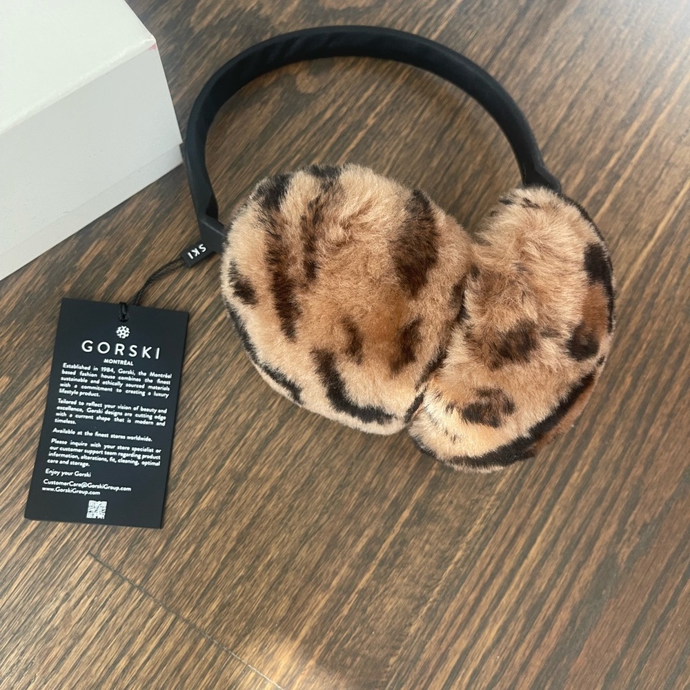 Gorski leather frame with real shearling lamb fur earmuffs